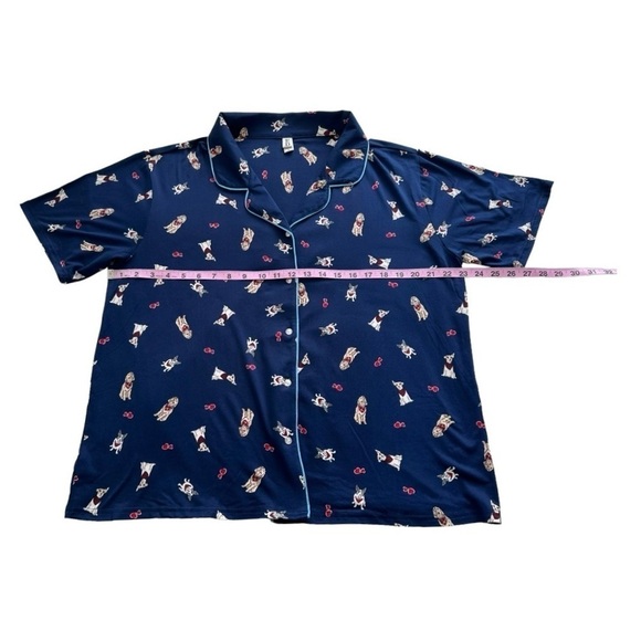 Dog Print Pajamas Long Pants Short Sleeve Button Down Lounge Set - Size Large - Picture 4 of 16